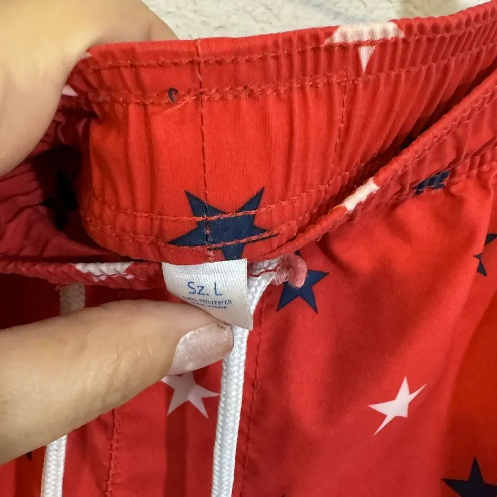 SOUTHERN TIDE SKIPJACK Boys Swim Trunks Size L 12/14 Stars Red White Blue Patrio
